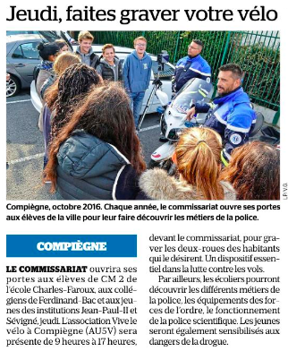 Le Parisien 10.10.2017 Marquage Bicycode à Compiègne